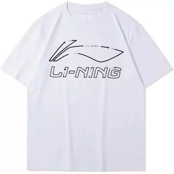Футболка с круглым вырезом и логотипом Li Ning, универсальная, с коротким рукавом, дышащая, мужская, стандартная, белая, AHST819-2 M