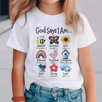 Футболка с круглым вырезом и милым рисунком для девочек, летняя детская повседневная футболка 1-2Y белый