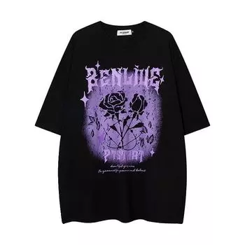 Футболка с круглым вырезом и надписью «Rose Letter» для мужчин и женщин, уличная одежда из чистого хлопка, летний модный тренд, повседневный удобный топ с коротким рукавом для пары, Harajuku S белый