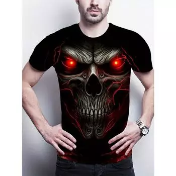Футболка с круглым вырезом и принтом 3D-черепов - удобная, дышащая, влагоотводящая футболка для мужчин, ежедневных тренировок в спортзале, бега, повседневного летнего отдыха S