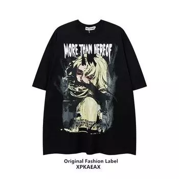 Футболка с круглым вырезом и принтом аниме-персонажей для мужчин и женщин в стиле ретро, летняя модная тенденция, повседневная свободная уличная одежда, удобный топ с короткими рукавами для пар, Harajuku M белый