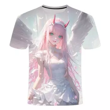 Футболка с круглым вырезом и принтом аниме-сериала «Лето 2024», модная универсальная рубашка с коротким рукавом для подростков и студентов XS