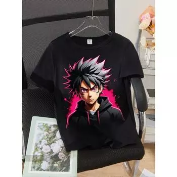 Футболка с круглым вырезом и принтом аниме-персонажей для мальчиков-подростков 100