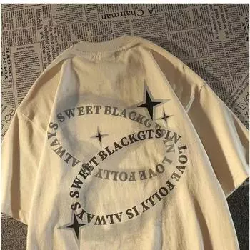 Футболка с круглым вырезом и принтом букв для мужчин и женщин в стиле ретро, летняя модная тенденция, повседневная уличная одежда, удобный топ с короткими рукавами для пар S белый