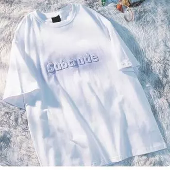 Футболка с круглым вырезом и принтом цвета стали для мужчин и женщин из чистого хлопка, летняя модная тенденция, повседневная удобная футболка с коротким рукавом для пары в стиле Харадзюку M белый