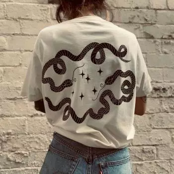 Футболка с круглым вырезом и принтом цветов и змей Тай Чи для мужчин и женщин из чистого хлопка, летняя мода, повседневная, удобная, для пар, с коротким рукавом, уличная одежда M белый