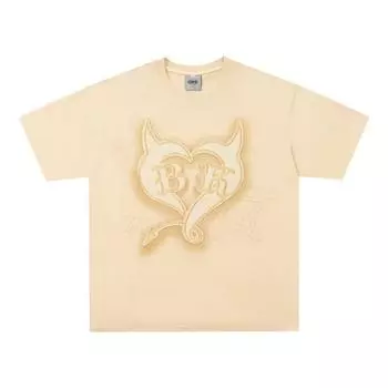 Футболка с круглым вырезом и принтом Devil s Love для мужчин и женщин в стиле ретро, летняя модная тенденция, повседневная свободная уличная одежда, удобный топ с короткими рукавами для пар S бежевый