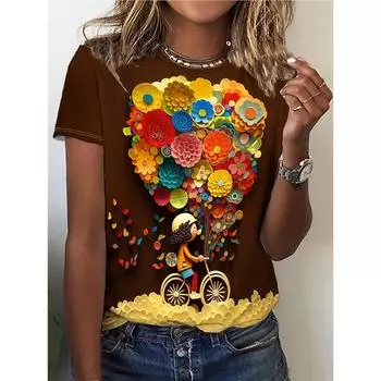 Футболка с круглым вырезом и принтом для девочек, повседневный топ с коротким рукавом для весны и лета, женская одежда XS