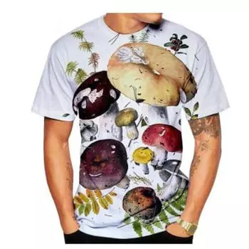 Футболка с круглым вырезом и принтом «Еда и грибы», новинка, повседневная мужская футболка с короткими рукавами и принтом «Грибы» S
