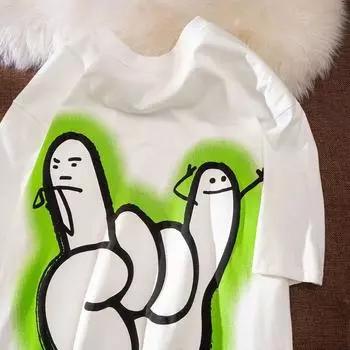 Футболка с круглым вырезом и принтом Fun Rock Gesture для мужчин и женщин в стиле ретро, летняя модная тенденция, повседневная свободная уличная одежда, удобный топ с короткими рукавами для пар S белый