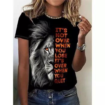 Футболка с круглым вырезом и принтом льва 3D, повседневный топ с коротким рукавом для весны и лета, женская одежда, футболки S