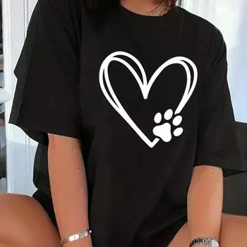 Футболка с круглым вырезом и принтом «Любовь», повседневные свободные летние футболки с короткими рукавами, топы для женщин XS чёрный