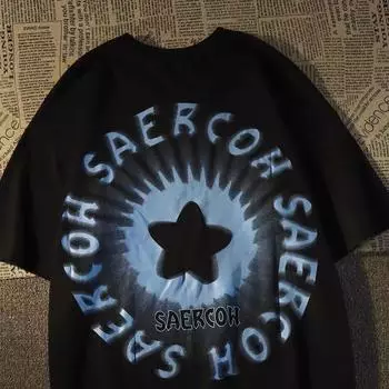 Футболка с круглым вырезом и принтом пятиконечной звезды для мужчин и женщин, уличная одежда в стиле ретро, летняя модная тенденция, повседневный удобный топ с короткими рукавами для пар, Harajuku S белый