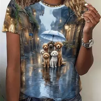 Футболка с круглым вырезом и принтом «Собаки», повседневный топ с коротким рукавом на весну и лето, женская одежда S