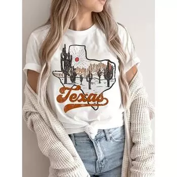 Футболка с круглым вырезом и принтом Texas, женская футболка, летняя дышащая футболка, уличные футболки, повседневная спортивная крутая футболка S