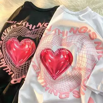 Футболка с круглым вырезом и принтом в стиле ретро, мужская и женская летняя модная тенденция, повседневная свободная уличная одежда, удобный топ с короткими рукавами для пар M белый