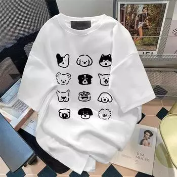 Футболка с круглым вырезом и принтом забавного щенка для мужчин и женщин, летняя модная тенденция, повседневный удобный топ из чистого хлопка для пар, топ с короткими рукавами, Harajuku S белый