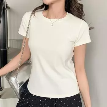 Футболка с круглым вырезом и прямыми плечами, с короткими рукавами для женщин, новая свободная базовая хлопковая внутренняя рубашка, топ с короткими рукавами S