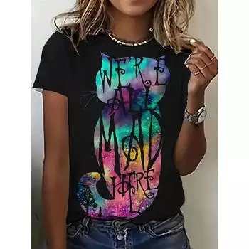 Футболка с круглым вырезом и ярким принтом «Скелет и буквы» — мягкая полиэстеровая ткань средней эластичности, стандартная длина, идеально подходит для весны, лета и осени. S