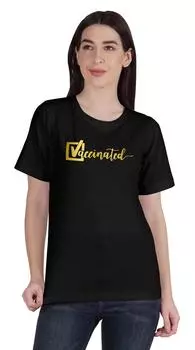 Футболка с круглым вырезом Inkmeso Vaccinated Pro Vaccine, хлопковая футболка для женщин 3XL чёрный