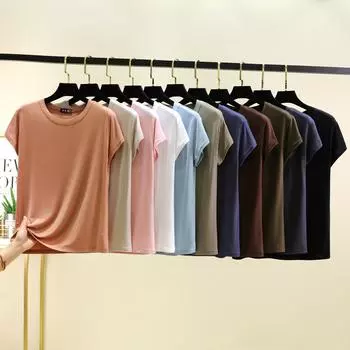 Футболка с круглым вырезом из модала размера от M до 6XL с короткими рукавами, однотонные облегающие футболки, летние женские футболки, все подходят M белый