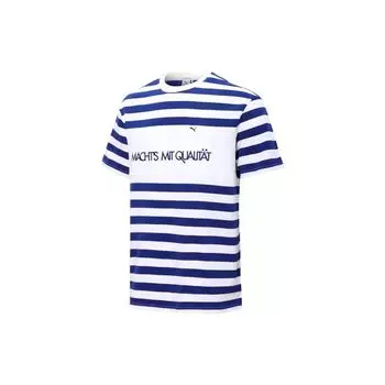 Футболка с круглым вырезом Puma в полоску с буквенным принтом, топы унисекс, синяя 537510-12 S