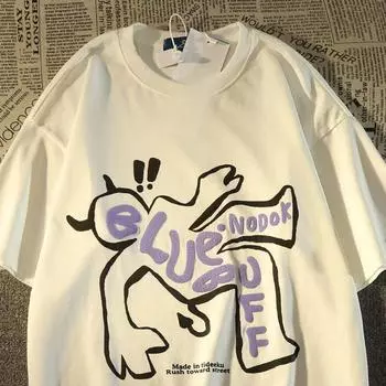 Футболка с круглым вырезом с принтом «Маленький дьявол» для мужчин и женщин, уличная одежда в стиле ретро, летняя модная тенденция, повседневный удобный топ с короткими рукавами для пар, Harajuku S белый