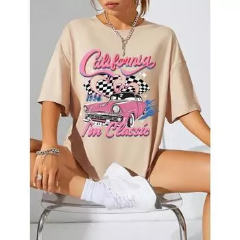 Футболка с круглым вырезом с принтом, женская уличная повседневная футболка в стиле хип-хоп, хлопковая одежда больших размеров с коротким рукавом S