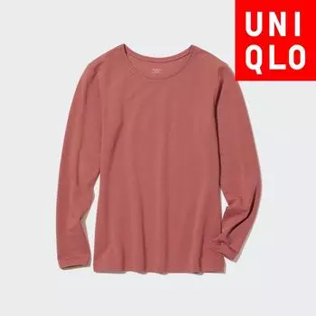 Футболка с круглым вырезом Uniqlo Japan HeatTech CoTTon, очень теплая, с длинным рукавом 01 OFF WHITE/XS