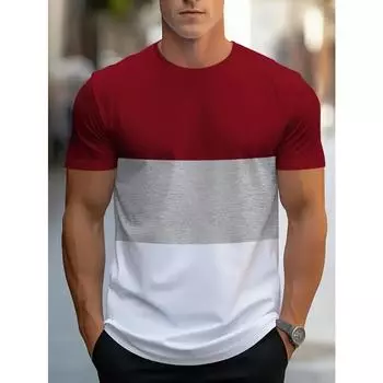 Футболка с круглым вырезом в яркую полоску - мягкая, дышащая, повседневная, шикарная мужская летняя одежда для отдыха на открытом воздухе - короткий рукав, контрастный узор, свободный крой S