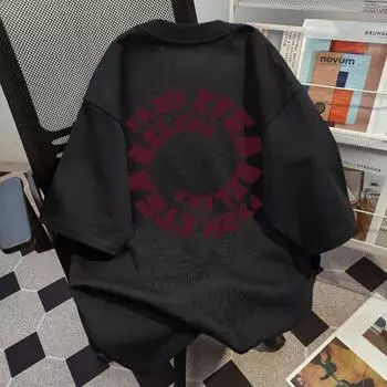 Футболка с круглым вырезом в стиле ретро для мужчин и женщин, уличная одежда из чистого хлопка, летняя модная тенденция, повседневный удобный топ с короткими рукавами, Harajuku S чёрный