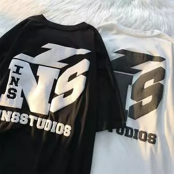 Футболка с круглым вырезом в стиле ретро с буквенным принтом для мужчин и женщин из чистого хлопка, летняя модная тенденция, повседневная уличная одежда, топ с короткими рукавами для пар, Harajuku S белый