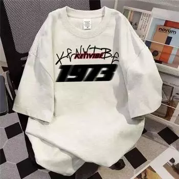 Футболка с круглым вырезом в стиле ретро с цифровым принтом для мужчин и женщин, уличная одежда из чистого хлопка, летняя модная тенденция, чувство дизайна, удобный топ с короткими рукавами для пар S белый