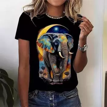 Футболка с круглым вырезом весна-лето женская с красочным принтом животных, облегающая, с короткими рукавами, модные футболки для женщин S