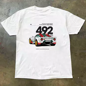 Футболка с круглым вырезом Xihai Plank Road, топ свободного кроя с гоночным принтом, белая, непромокаемый плотный хлопок, с рукавом до локтя, с коротким рукавом, рубашка Харадзюку S