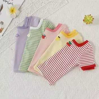 Футболка с квадратным воротником и коротким рукавом для девочек 2024 года — летний повседневный стиль Dopamine для детей 120cm