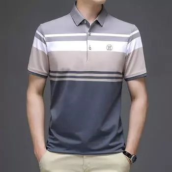 Футболка с лацканами для людей среднего возраста, повседневная трендовая мужская полосатая футболка с коротким рукавом, новая летняя хлопковая футболка с коротким рукавом M