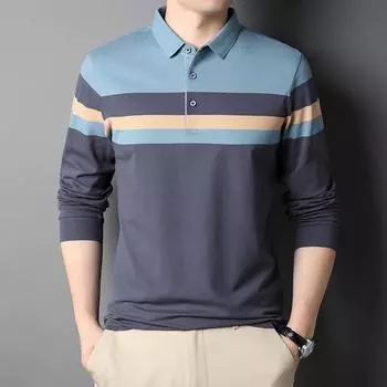 Футболка с лацканами для мужчин, осенняя новая повседневная модная полосатая рубашка среднего возраста, мужская рубашка поло из хлопка пике M