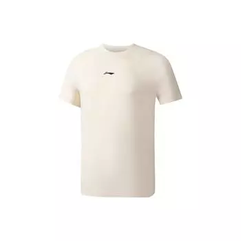 Футболка с логотипом серии Li Ning Fitness, однотонная, с круглым вырезом и коротким рукавом, для мужчин, цвет не совсем белый ATSS573-3 3XL