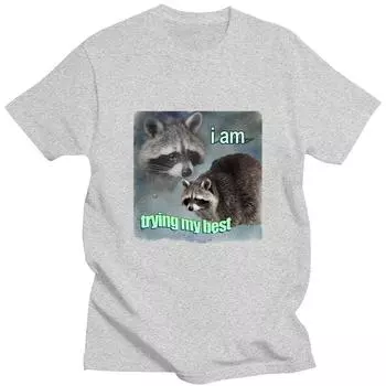 Футболка с мемом «Я стараюсь изо всех сил» с забавным принтом для мужчин и женщин, свободная модная хлопковая футболка с коротким рукавом, уютная футболка S чёрный