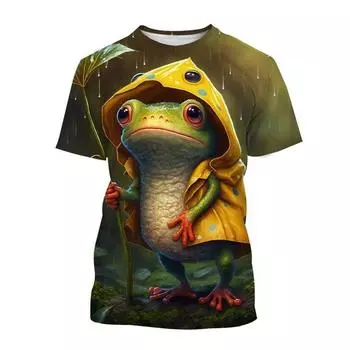 Футболка с милой лягушкой с 3D-принтом для мужчин, футболки с рисунком животных из мультфильмов, летние повседневные свободные футболки с круглым вырезом, унисекс, уличные топы S