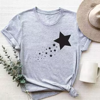 Футболка с милой звездой, модная футболка, одежда 90-х годов, милый стиль, тренд, повседневная женская футболка с коротким рукавом и принтом, женская женская футболка с графикой S
