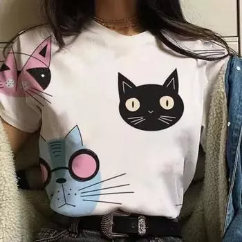 Футболка с милым 3D-принтом в виде животного для женщин, забавные футболки с рисунком кота, летние модные футболки больших размеров с короткими рукавами и круглым вырезом S