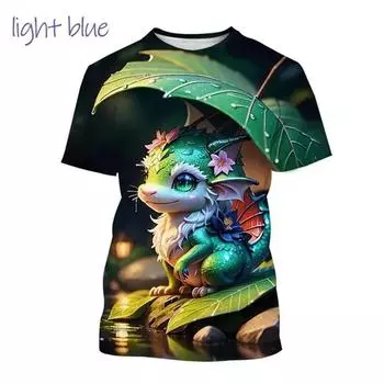 Футболка с милым драконом и 3D принтом, футболки с забавными животными, модные футболки с круглым вырезом и короткими рукавами, динозавр, унисекс, уличная одежда, верхняя одежда, одежда 100
