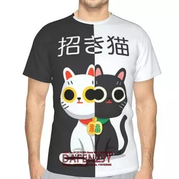 Футболка с милым котом для мужчин, с принтом животных, с коротким рукавом, повседневная свободная мужская футболка, забавная футболка, мужская модная одежда S синий