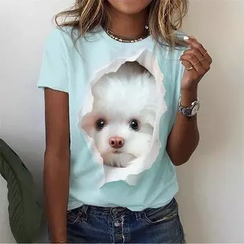 Футболка с милым котом с 3D-принтом для женщин, забавные футболки с рисунком животных, летние свободные футболки в стиле Харадзюку с короткими рукавами и круглым вырезом S