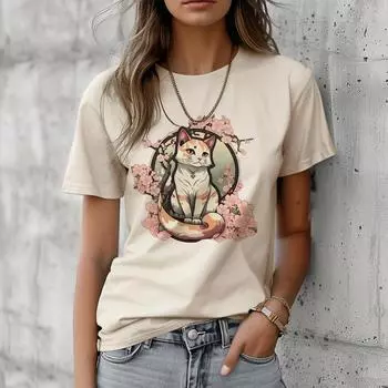 Футболка с милым котом женская манга топ девушка harajuku графика 2000-х одежда 4XL