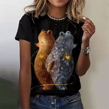 Футболка с милым маленьким медвежонком с 3D-принтом для женщин, футболки с графическими изображениями животных из мультфильмов, летние повседневные футболки с короткими рукавами и круглым вырезом XL