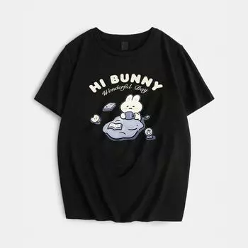 Футболка с милым мультяшным кроликом в стиле ретро для мужчин и женщин, летняя модная тенденция, повседневный топ для пары, Harajuku Y2k S бежевый