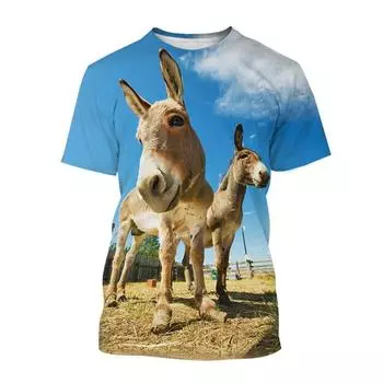 Футболка с милым осликом и 3D-принтом для мужчин, забавная графика с животными, футболка с короткими рукавами, повседневная футболка с круглым вырезом M